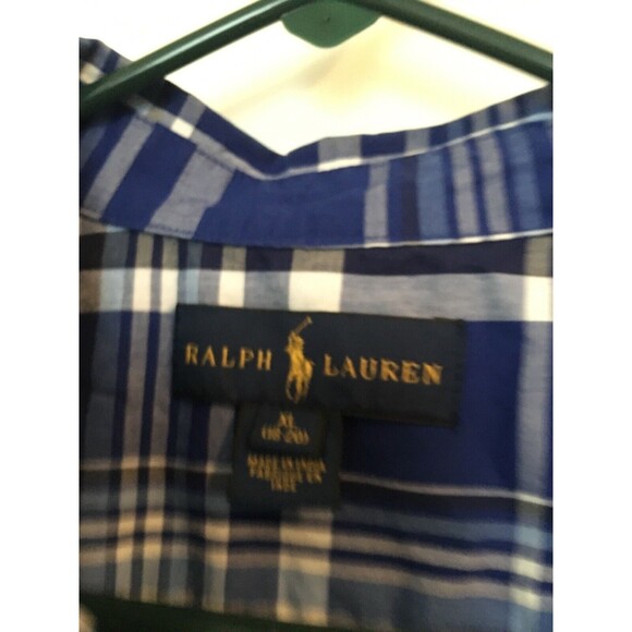Ralph Lauren Boys Blue White Plaid Button Down Shirt Size XL - Picture 4 of 8